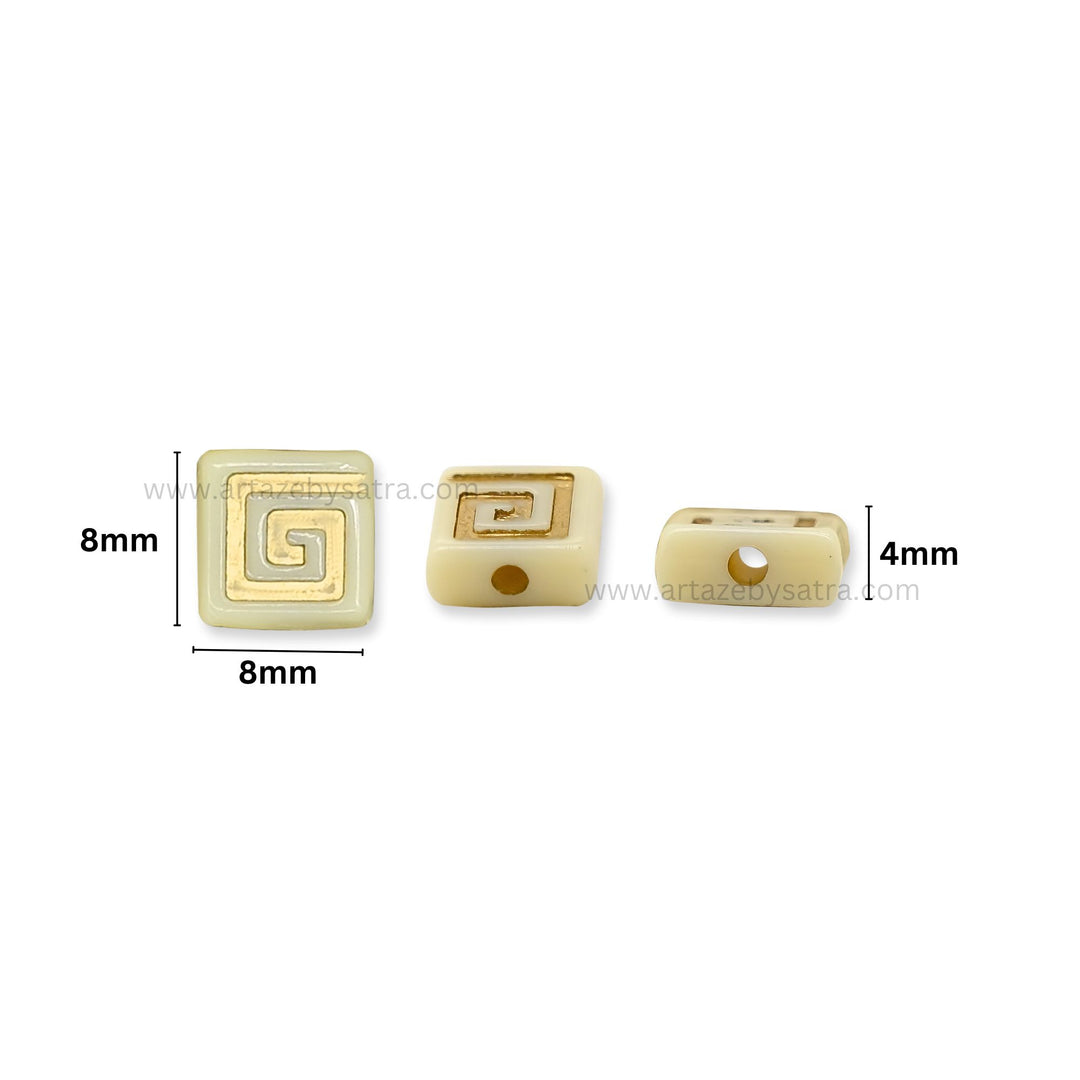Square Cube Beads with Gold Spiral Pattern | Size : 8mm
