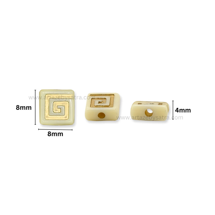 Square Cube Beads with Gold Spiral Pattern | Size : 8mm