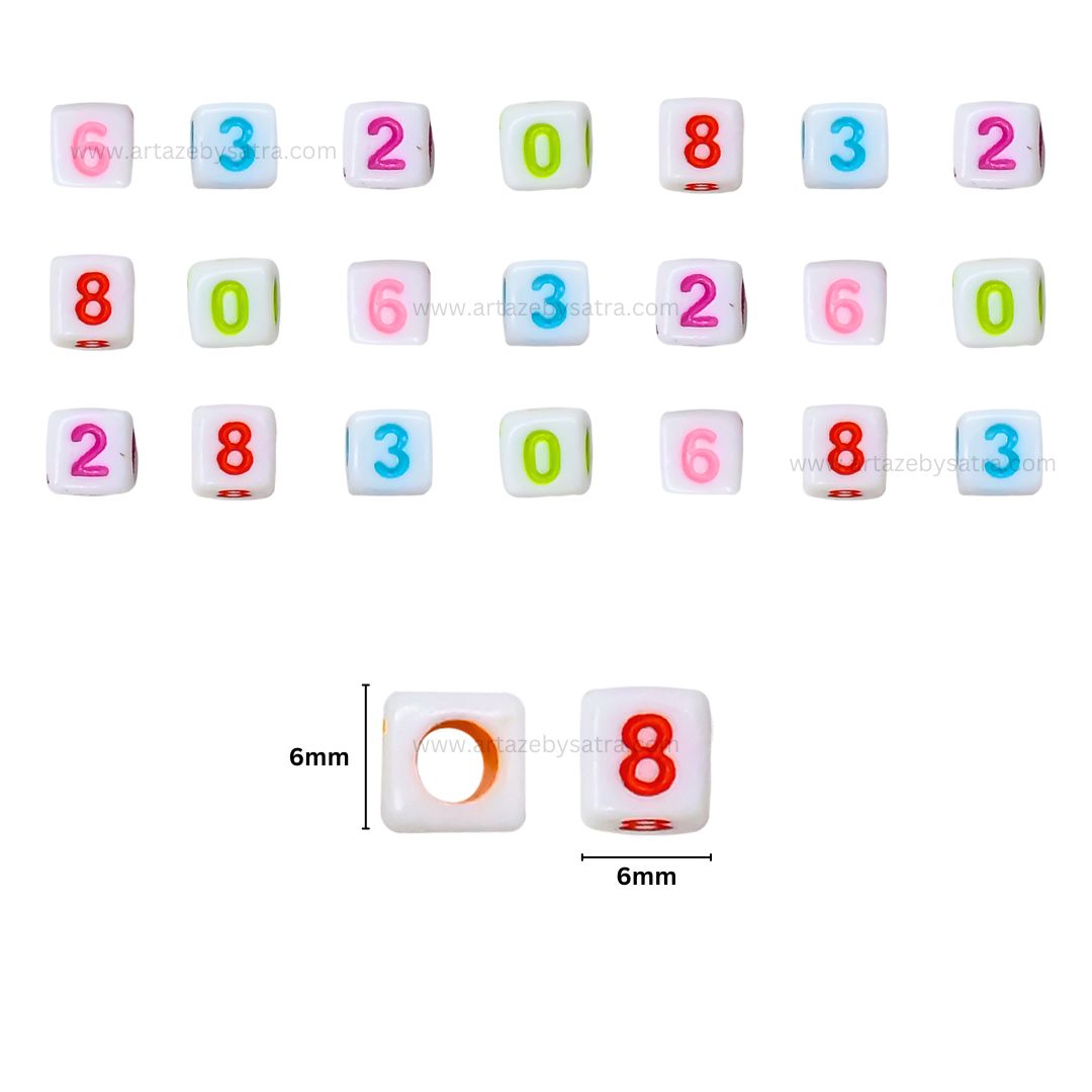 Assorted Numbers Pastel Plastic Beads | Size : 6mm | PB144