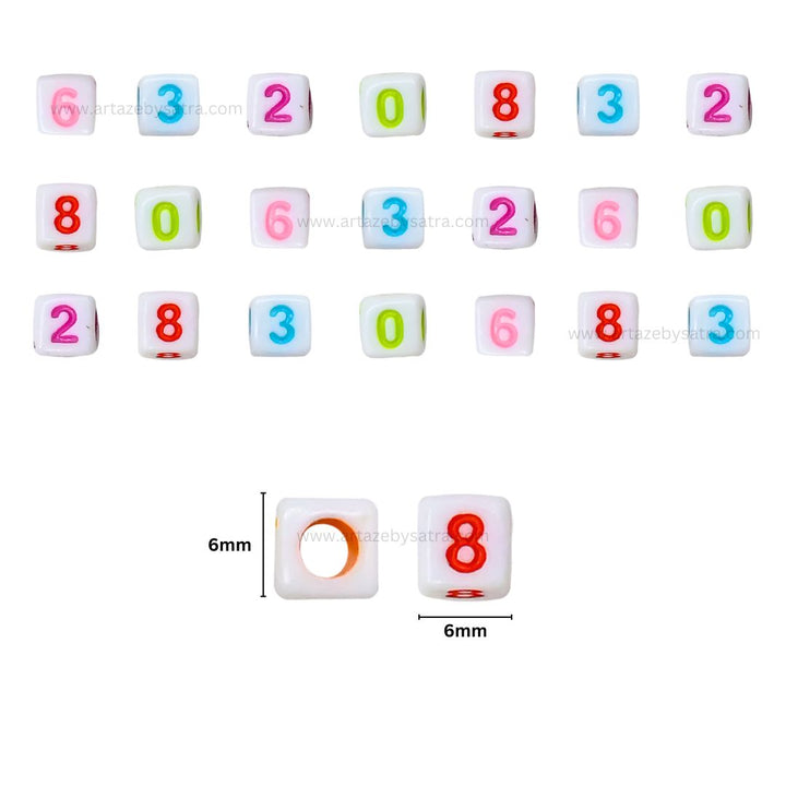 Assorted Numbers Pastel Plastic Beads | Size : 6mm | PB144