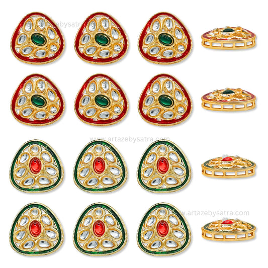 Triangle Meenakari Kundan Beads | Size : 23mm | Qty : 6pcs | MK12