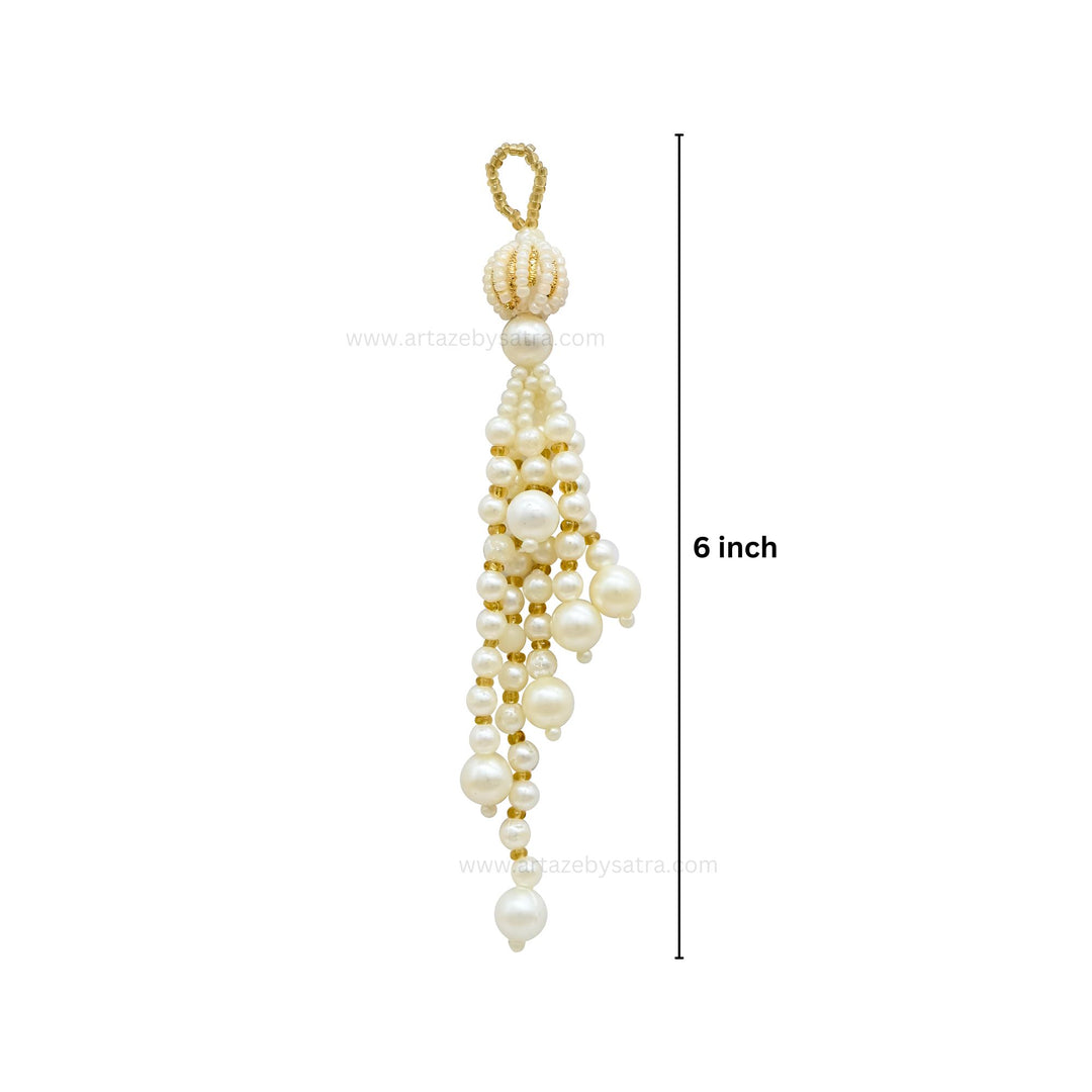 Ivory Pearl & Gold Bead Tassels | Size : 6inch | Qty : 5pcs | No.12