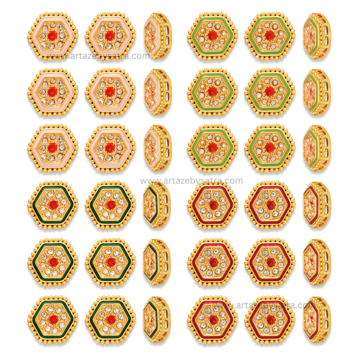 Hexagon Meenakari Kundan Beads | Size : 14mm | Qty : 12pcs | MK27