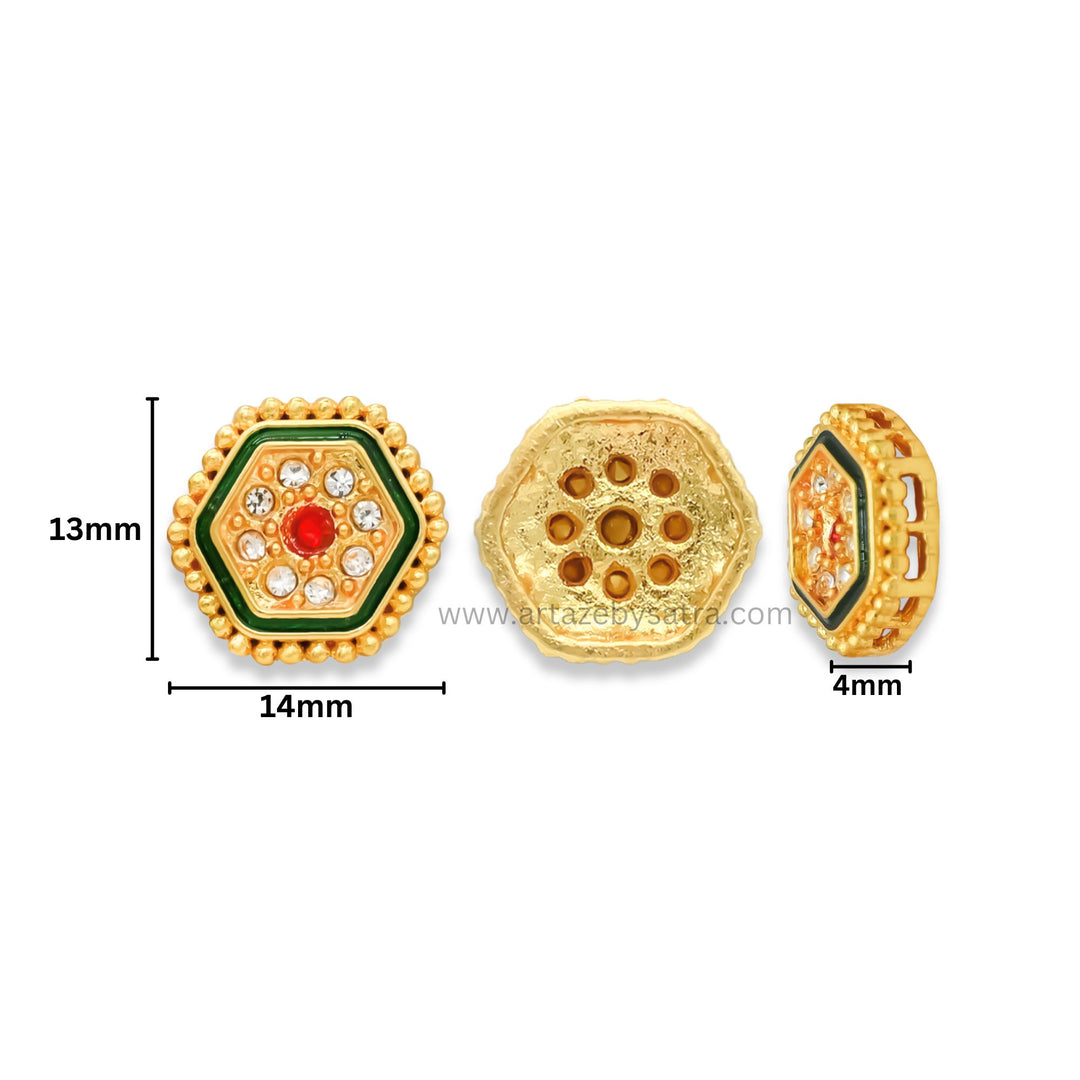 Hexagon Meenakari Kundan Beads | Size : 14mm | Qty : 12pcs | MK27