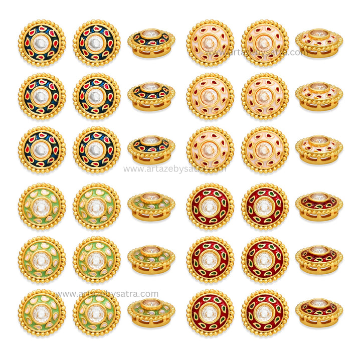 Round Shape  Meenakari Kundan Beads | Size : 12mm | Qty : 12pcs | MK29