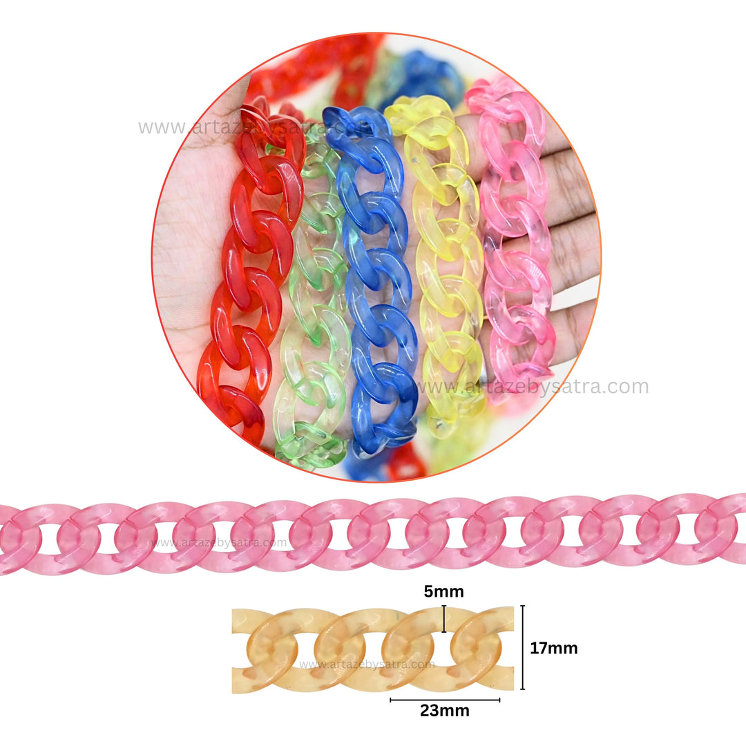 Matt Translucent Acrylic Chains | Size : H-17mm W-23mm | Qty : 1mtr | AC02