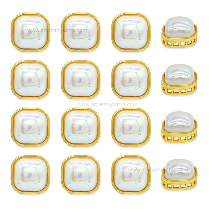 Square Shape MOP Meenakari Kundan Beads | Size : 16mm | Qty : 12pcs | MK37