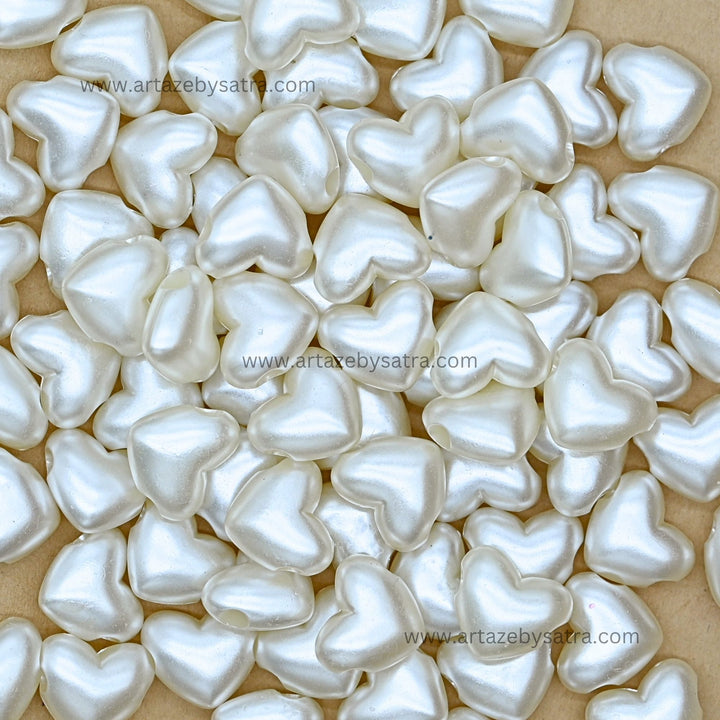 Heart-Shaped Plastic Pearl Beads | Size : 15mm