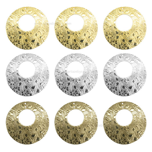 2 Loop Round Floral Shiny Finish Metal Art | Size : 40mm | Qty : 100g | MF10