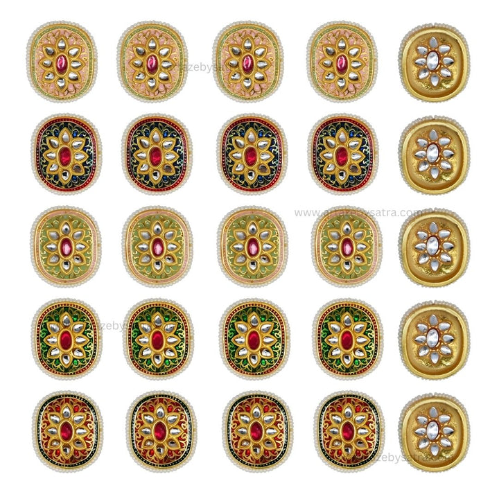 Meenakari Kundan Beads | Size : 25mm | Qty : 6pcs | C-517