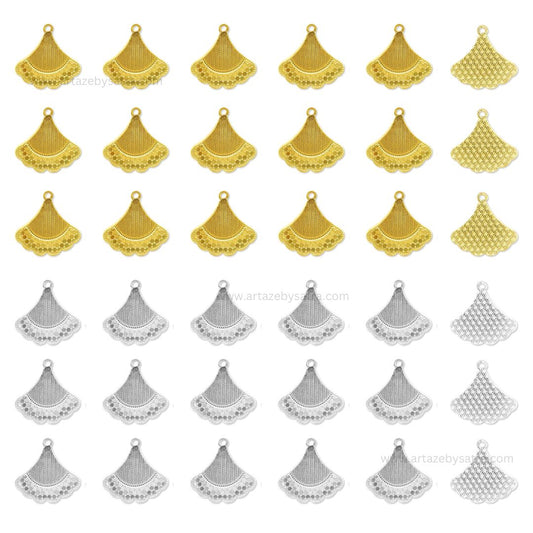 Fan Shaped Brass Charms | High Quality | Size : 16mm | Qty : 6pcs