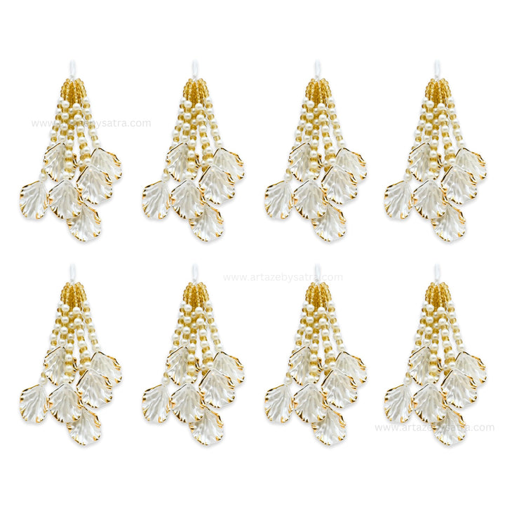 White Petal & Gold Bead Tassels | Size : 80mm | Qty : 10pcs | No.10