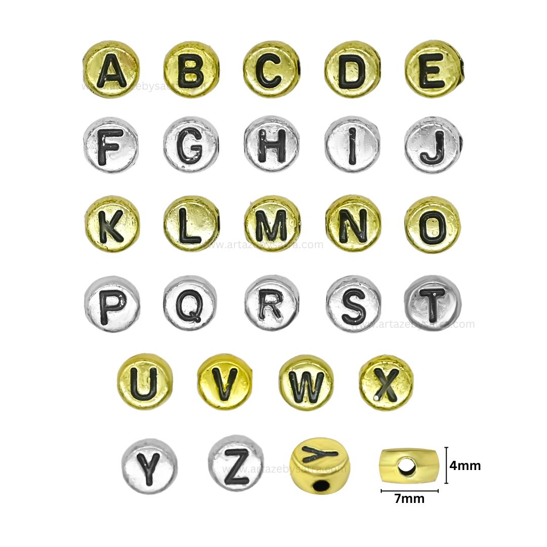Round Alphabet Plastic Beads | Size : 7mm | PB115