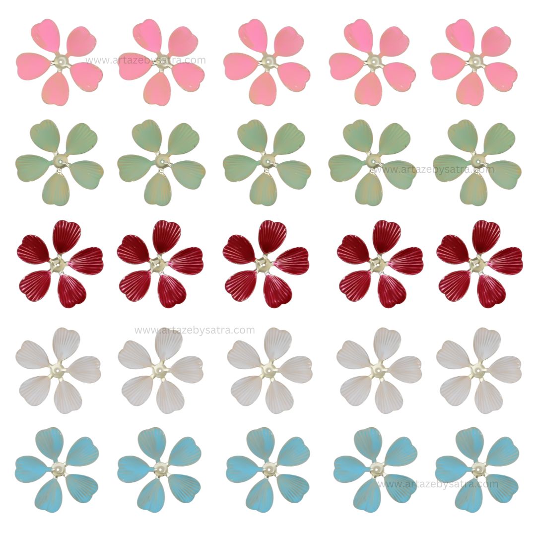 Flower Coloured Metal Art | Size : 37,57mm | Qty : 10pcs | MA456