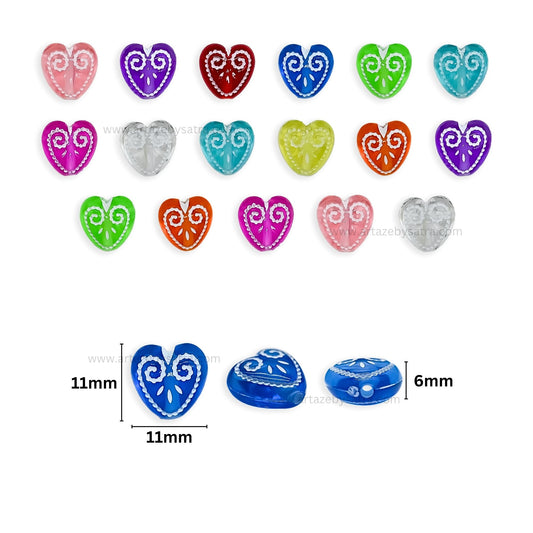 Assorted Color Embossed Heart Beads | PB255