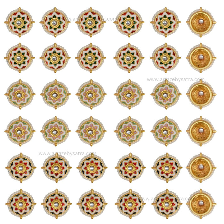 Meenakari Kundan Beads | Size : 17mm | Qty : 12pcs | C-865