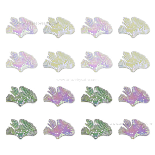 Rainbow Ginkgo Leaf Plastic Beads (1 Hole) | Size : 30mm | Qty : 6pcs | PB181
