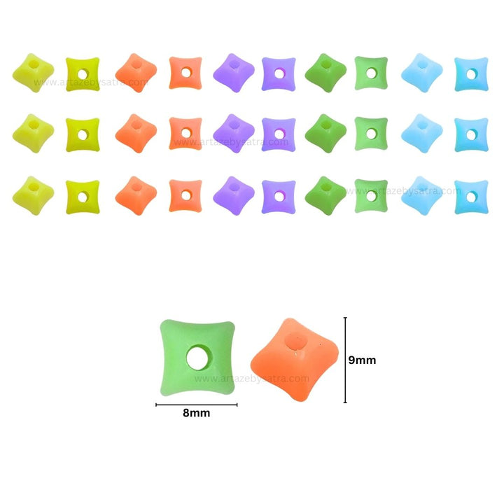 Assorted Square Shape Pastel Plastic Beads | Size : 8mm | PB117