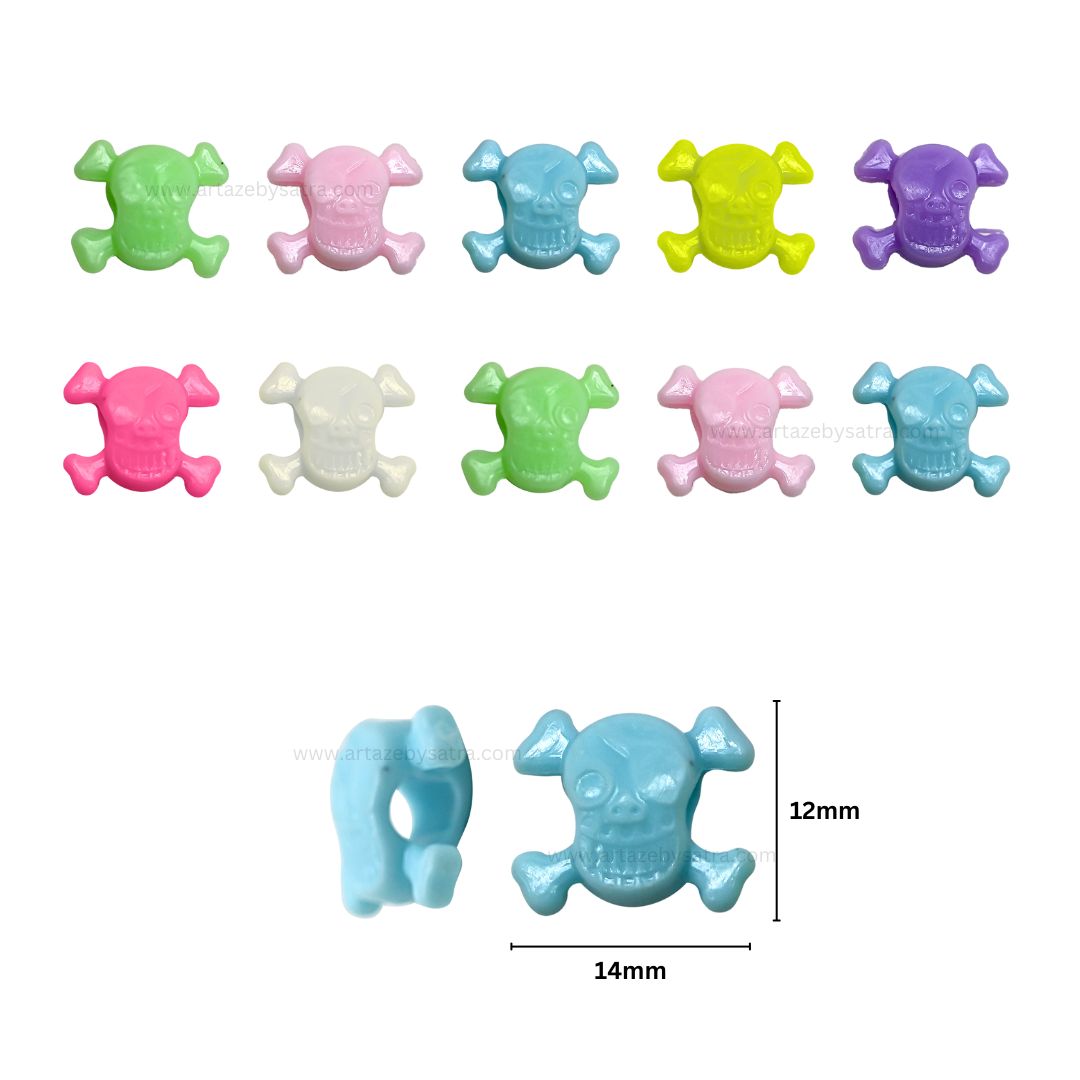 Assorted Big Hole Skull Pastel Plastic Beads | Size: 14mm | PB195