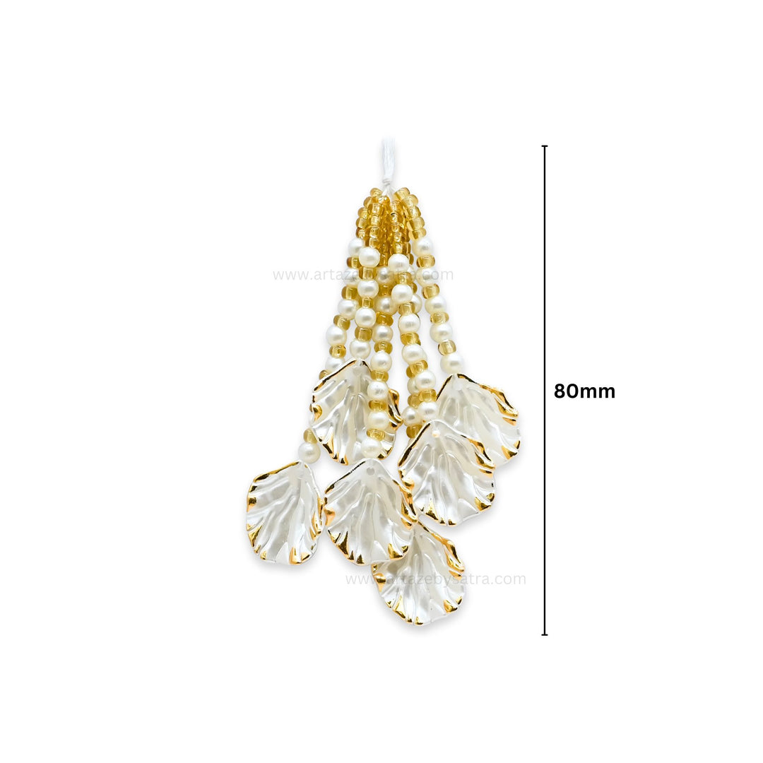 White Petal & Gold Bead Tassels | Size : 80mm | Qty : 10pcs | No.10