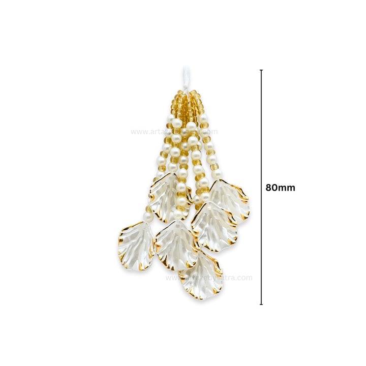 White Petal & Gold Bead Tassels | Size : 80mm | Qty : 10pcs | No.10