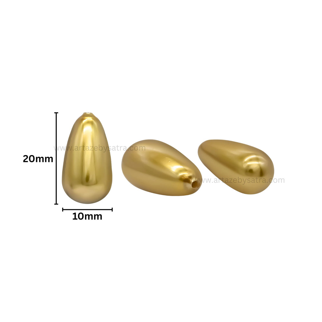 Golden Drop Shape Plastic Beads (1 Hole) | Size : 20mm | Qty : 10pcs