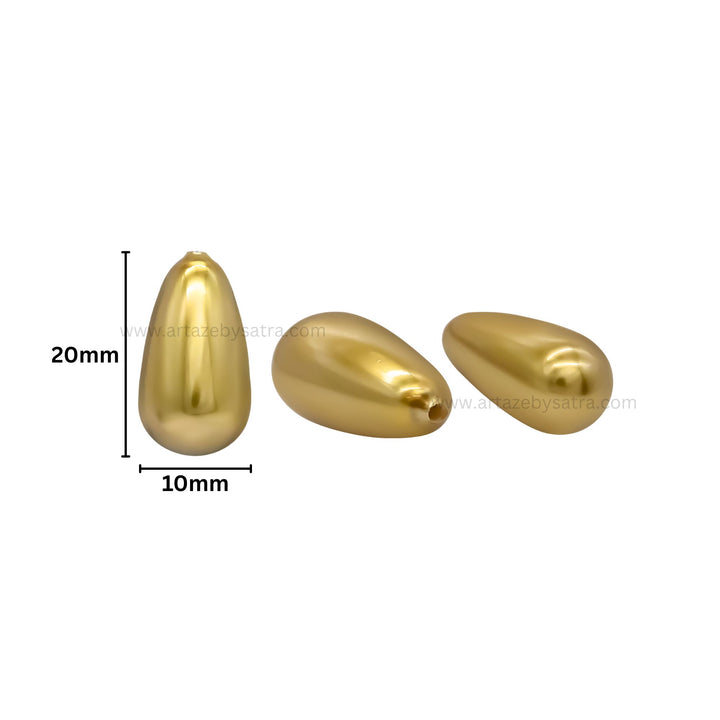 Golden Drop Shape Plastic Beads (1 Hole) | Size : 20mm | Qty : 10pcs