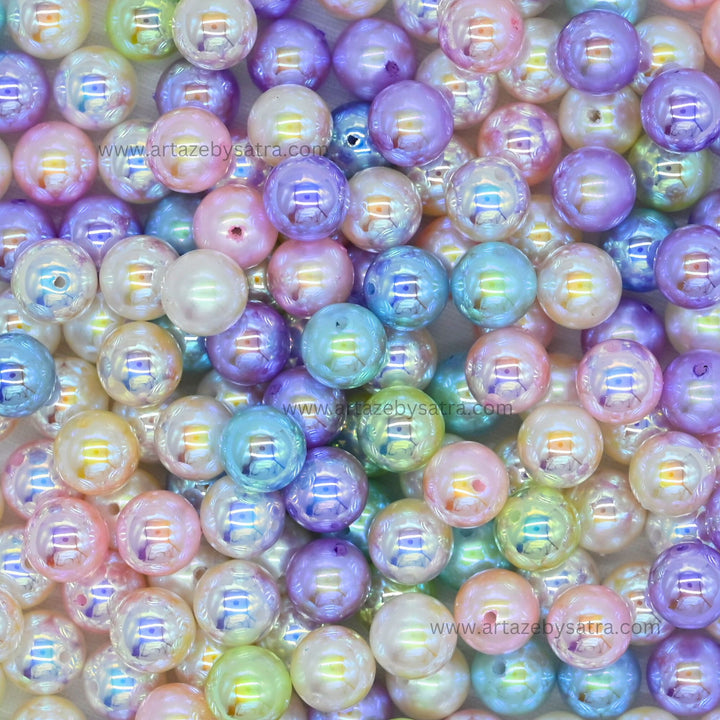 High-Quality Assorted Glossy Pastel Rainbow Pearl Beads | Qty : 6pcs