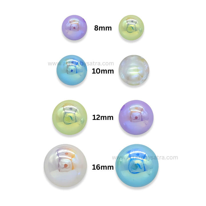 High-Quality Assorted Glossy Pastel Rainbow Pearl Beads | Qty : 6pcs