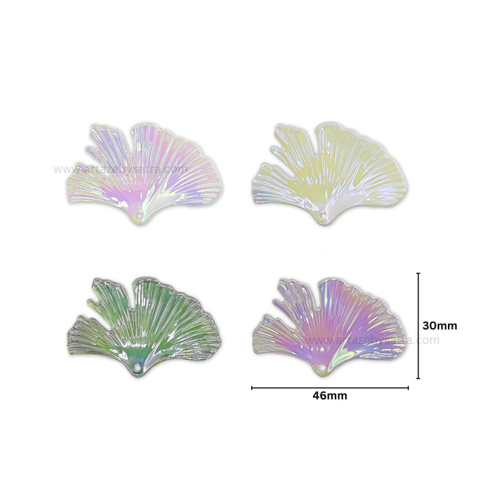 Rainbow Ginkgo Leaf Plastic Beads (1 Hole) | Size : 30mm | Qty : 6pcs