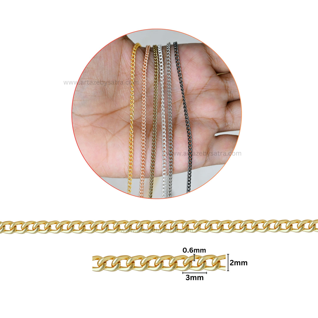 Iron Twisted Link Curb Chain | Size:H-2mm W-3mm | Qty : 100g | IC02