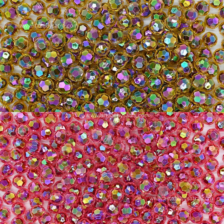 Rainbow Faceted Round AB Beads Plastic Beads (2 Hole) | Size : 21mm | Qty : 10pcs