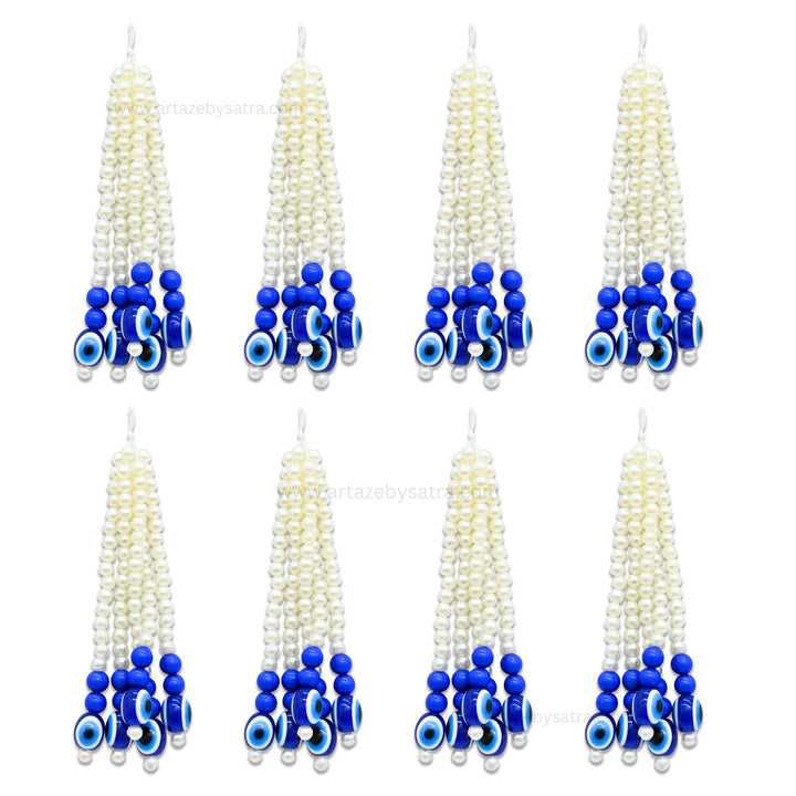 Evil Eye & Pearl Beaded Tassels | Size : 90mm | Qty : 10pcs | No.9