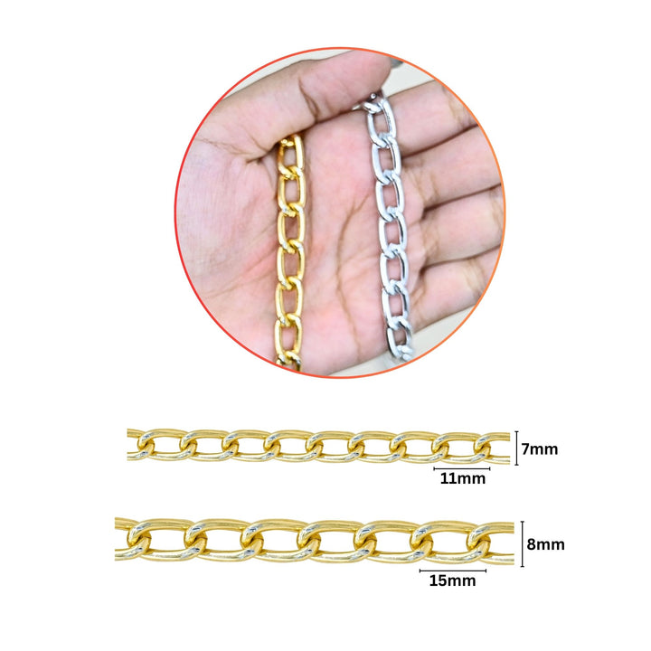 Aluminium Chain | Size : W-7mm,8mm | Qty : 1mtr | JT-14-43-7