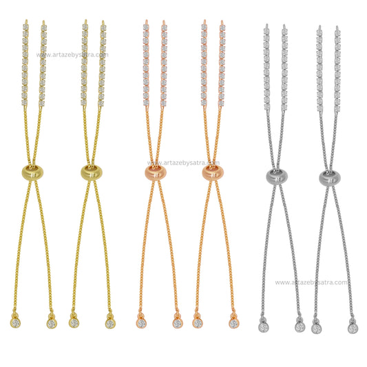 Brass Diamond Adjustable Slider Chain Bracelet | Size : 4inch | Qty : 2pcs | B01