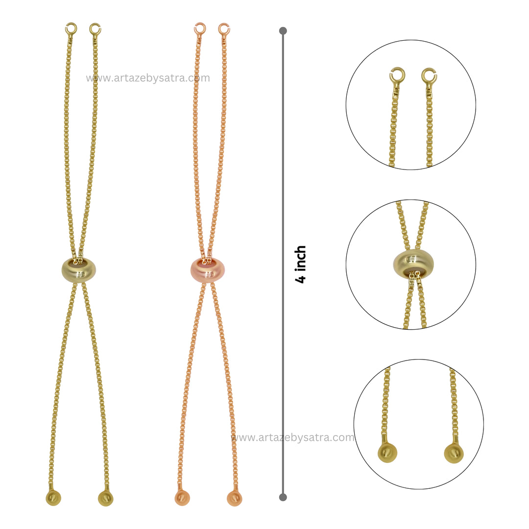 Brass Adjustable Slider Chain With End Stopper Bracelet | Size : 4inch | Qty : 2pcs | B03