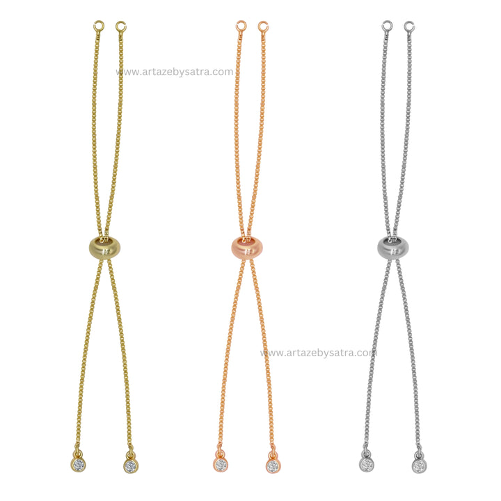 Brass Diamond Adjustable Slider Chain Bracelet | Size : 4inch | Qty : 2pcs | B15