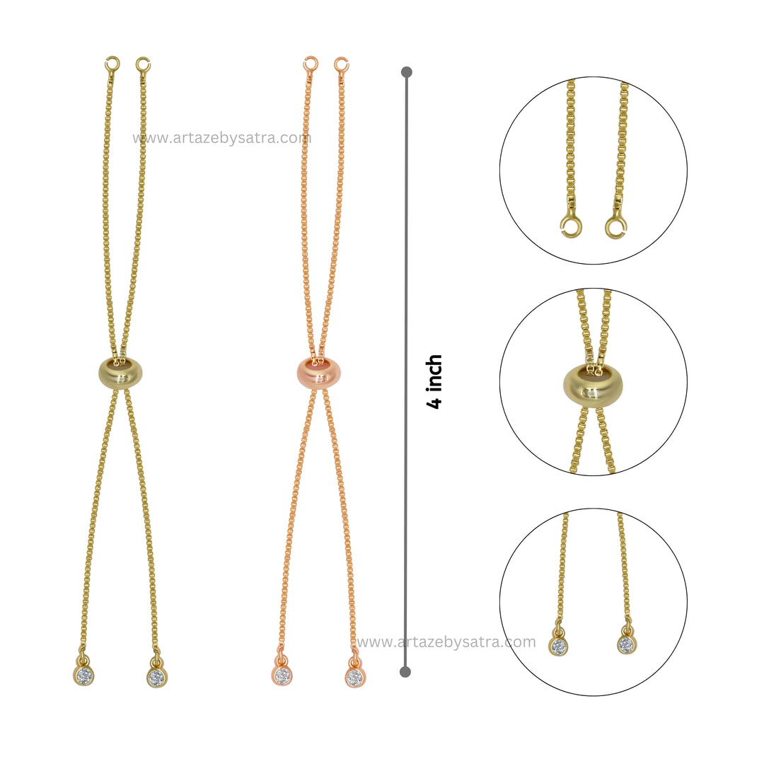 Brass Diamond Adjustable Slider Chain Bracelet | Size : 4inch | Qty : 2pcs | B15