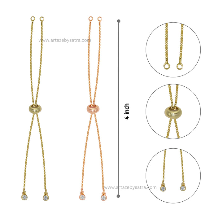Brass Diamond Adjustable Slider Chain Bracelet | Size : 4inch | Qty : 2pcs | B15
