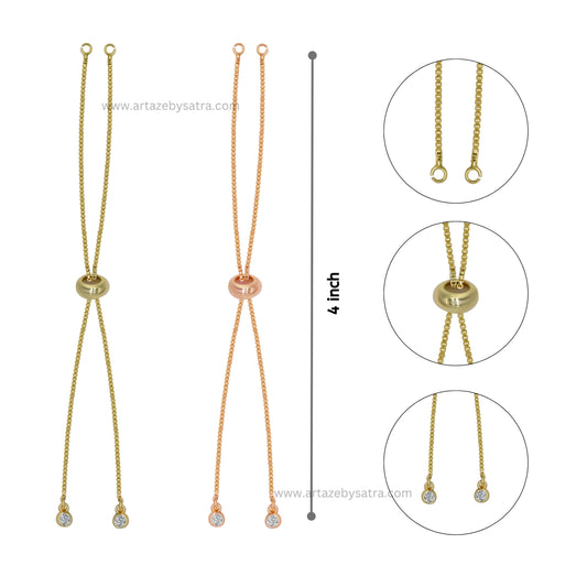 Brass Diamond Adjustable Slider Chain Bracelet | Size : 4inch | Qty : 2pcs | B15