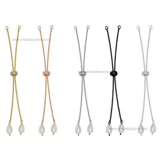 Adjustable Slider Chain With Drop Pearl Stopper Bracelet | Size : 4inch | Qty : 10pcs | B04
