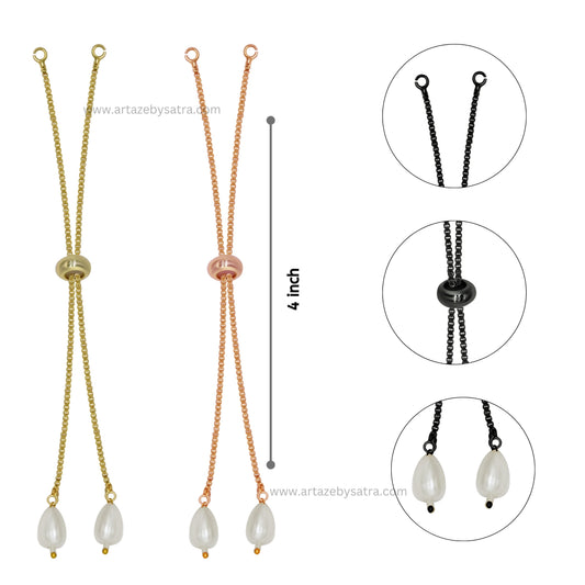 Adjustable Slider Chain With Drop Pearl Stopper Bracelet | Size : 4inch | Qty : 10pcs | B04