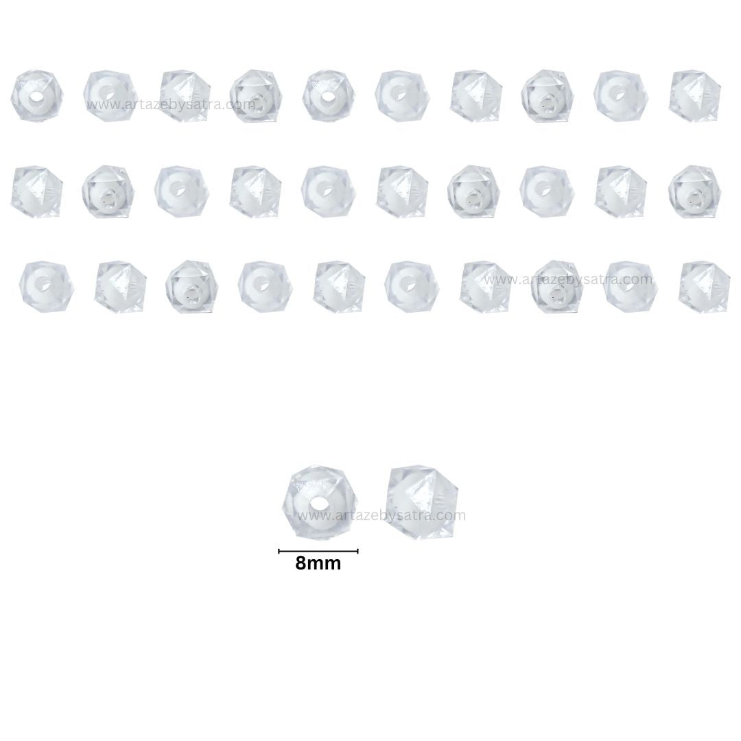 White Translucent Round Plastic Beads | Size : 8mm | PB16