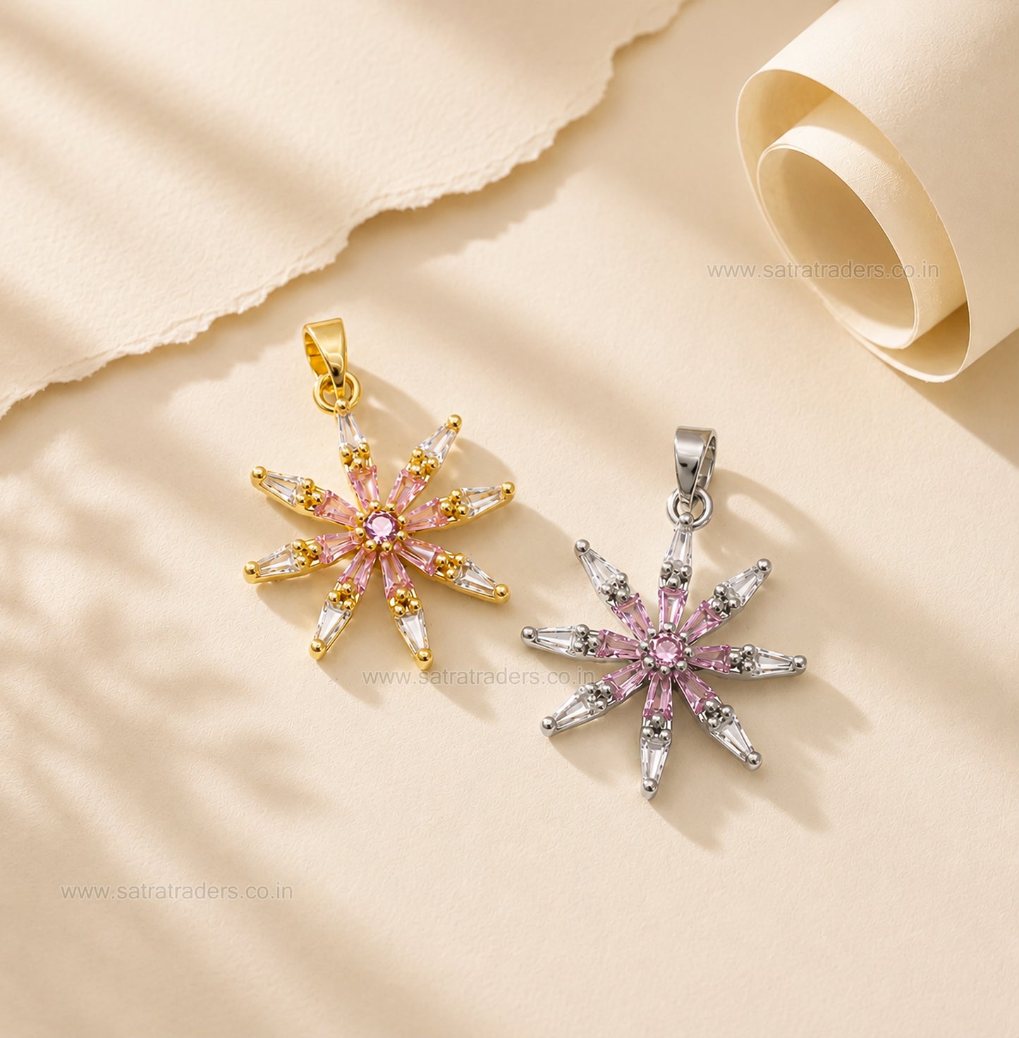 Pink Starburst Flower Anti-Tarnish Charm | Size : 25mm | Qty : 1pc |CHL182
