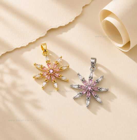Pink Starburst Flower Anti-Tarnish Charm | Size : 25mm | Qty : 1pc | CHL182