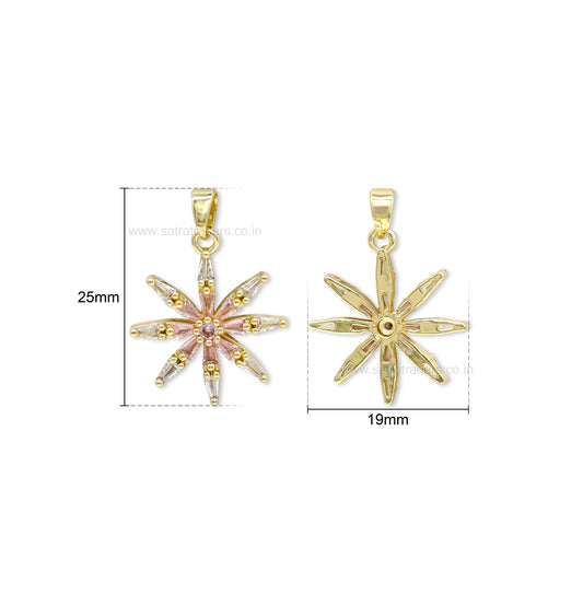 Pink Starburst Flower Anti-Tarnish Charm | Size : 25mm | Qty : 1pc | CHL182