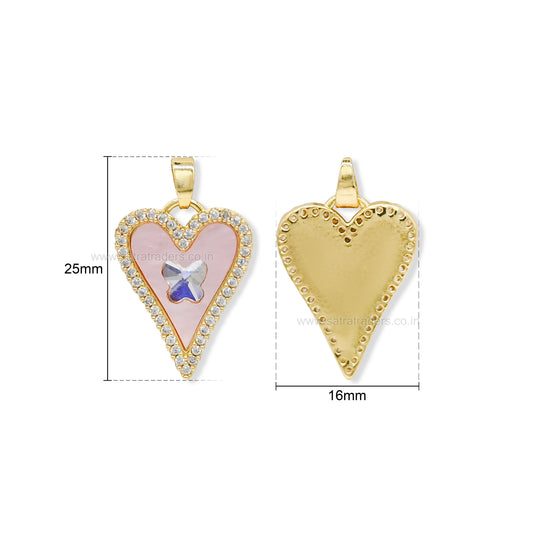 Pink Heart with Crystal Butterfly Anti-Tarnish Charm | Size : 25mm | Qty : 1pc | CHL183