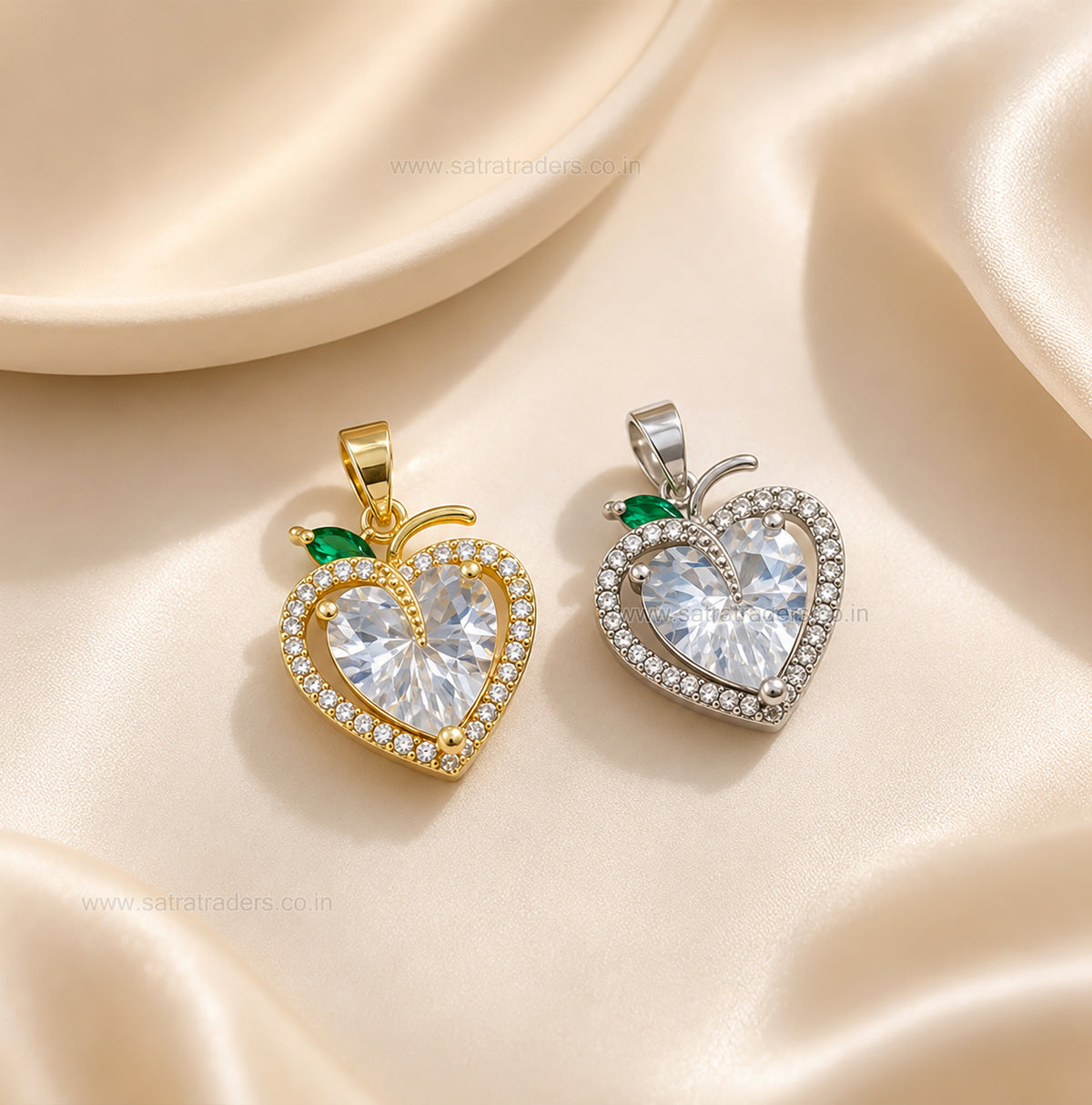 Sparkling Apple Heart Crystal Anti-Tarnish Charm | Size : 20mm | Qty : 1pc | CHL185