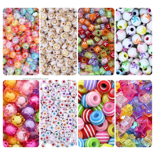 Plastic Beads Combo Pack | 8 Designs | Qty : 20grms Each | BC08