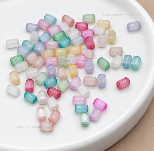 Assorted Textured Barrel Glass Beads | Size : 6mm*4mm | GB107